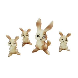 Vintage Wilton Rabbit Bunny Plastic Hong Kong Miniature Figure 2.25" 4pc Set L